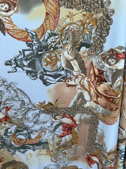New celestial angels design print on poly spandex 4-way stretch 58/60” Sold by the YD. Ships worldwide from Los Angeles California USA
