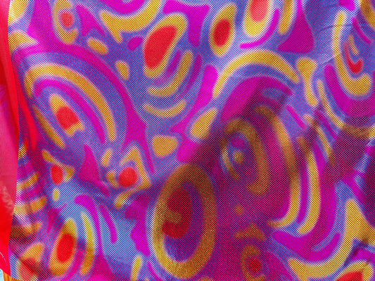 New abstract design metallic poly spandex 2-way stretch 58/60” Sold by the YD. Ships worldwide from Los Angeles California USA