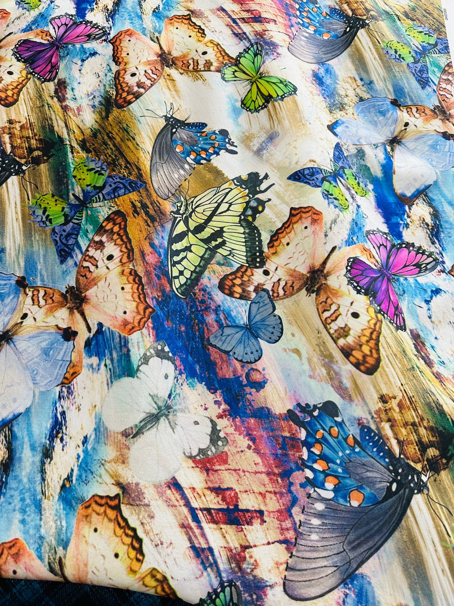 New Butterfly design Multicolor print on great quality of poly spandex 4-way stretch 58/60” Sold by the YD. Ships worldwide from L.A