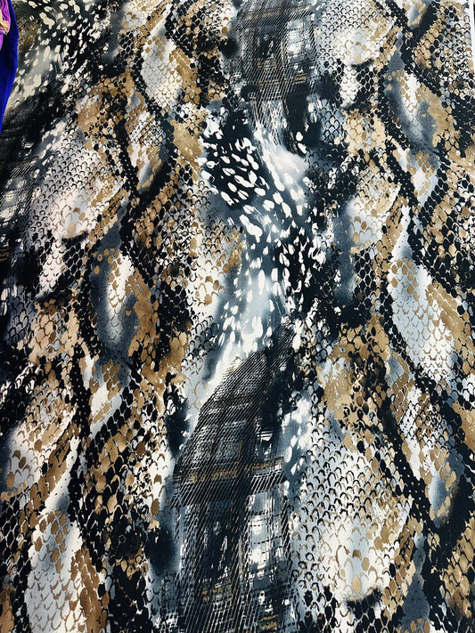 New Exotic Snake design print on great quality of poly spandex 4-way stretch 58/60” Sold by the YD. Ships worldwide from L.A