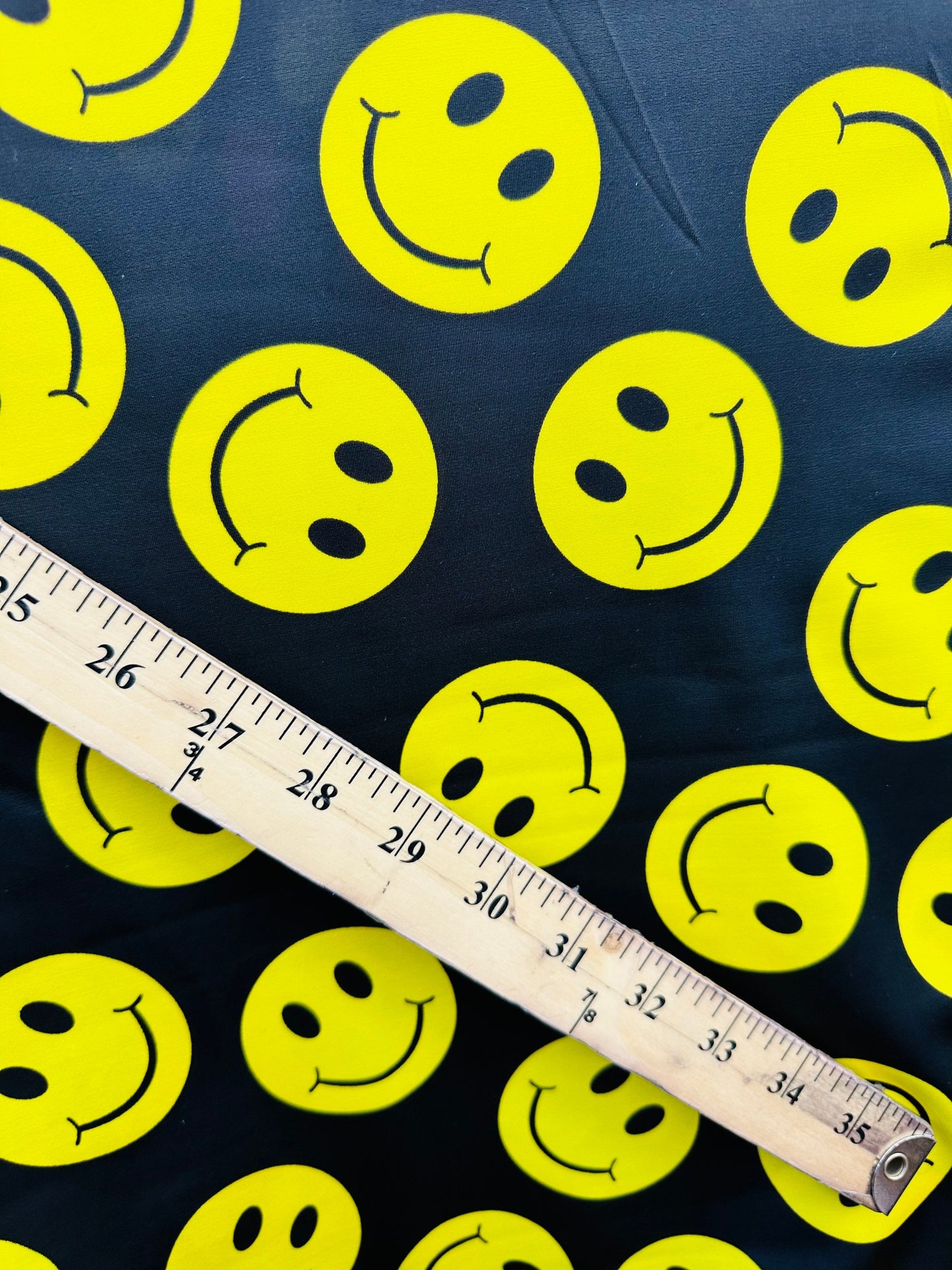 Happy Face Emoji design print on best quality of nylon spandex 4-way stretch 58/60” Sold by the YD. Ships worldwide from L.A