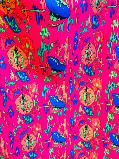 Lips abstract design print on great quality of Neoprene super techno poly spandex 2-way stretch 58/60” Sold by the YD. Ships worldwide