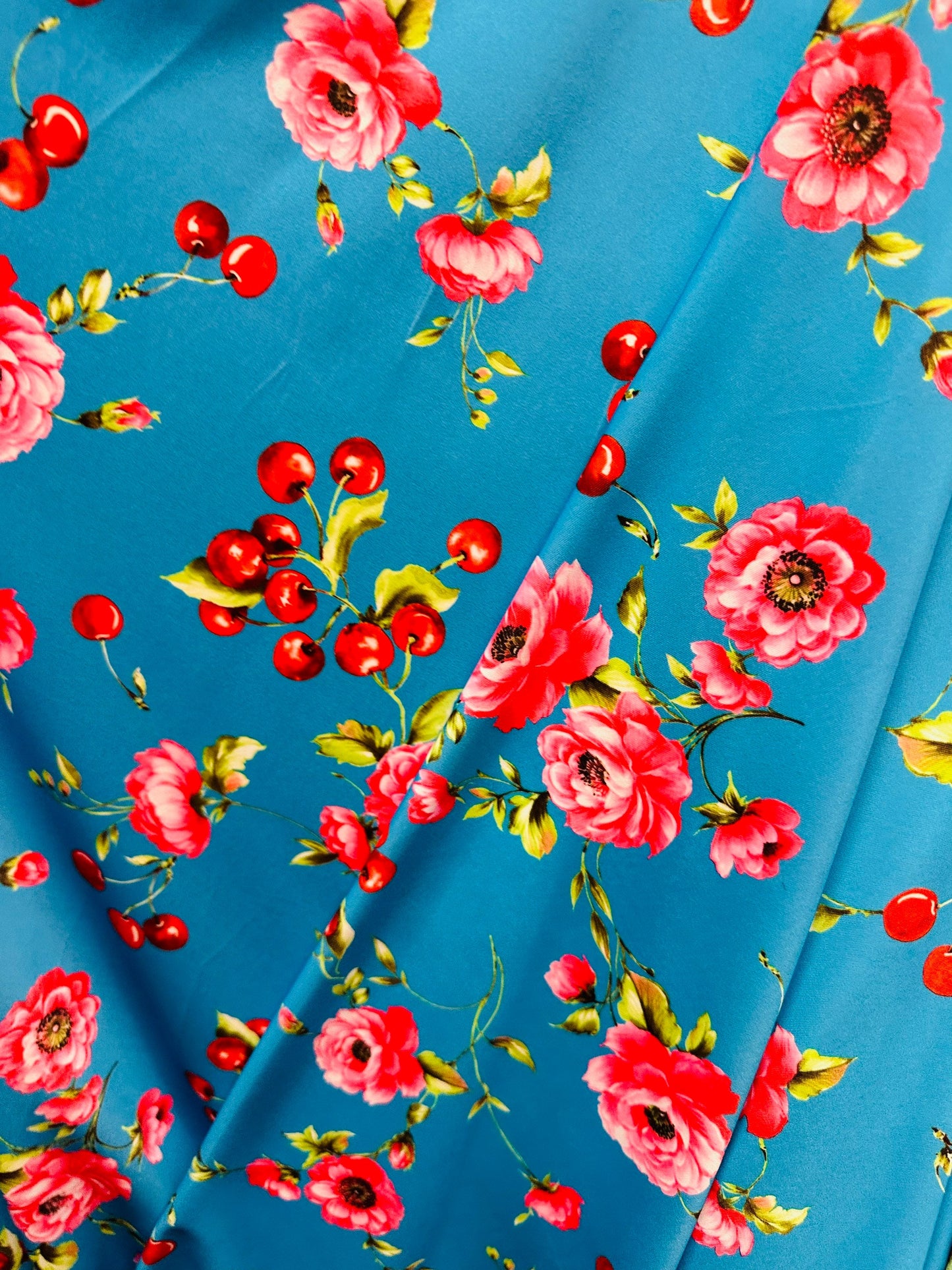 Cherrys and Romantic flower design print on great quality of nylon spandex 4-way stretch 58/60” Sold by the YD. Ships worldwide from L.A