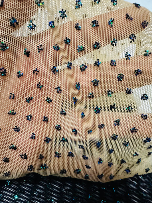 New Caviar beaded glitter design on power mesh best quality nylon spandex 4-way stretch 58/60” Sold by the YD. Ships worldwide from L.A