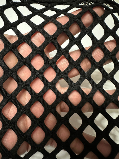 Jumbo size black diamond fishnet nylon spandex 2-way stretch 58/60” Sold by the YD. Ships worldwide from Los Angeles California USA