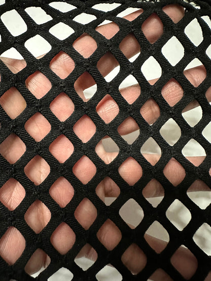 Jumbo size black diamond fishnet nylon spandex 2-way stretch 58/60” Sold by the YD. Ships worldwide from Los Angeles California USA