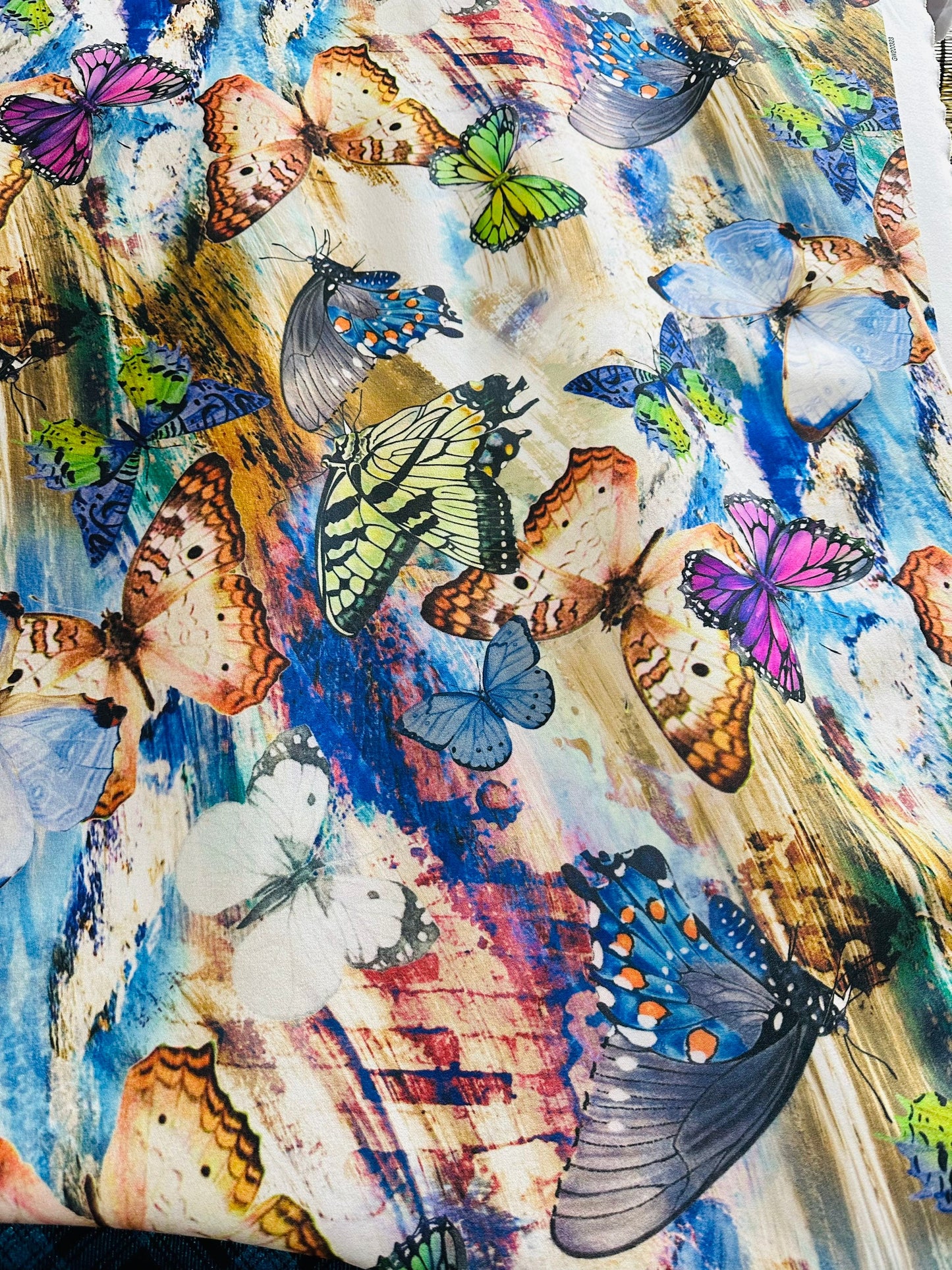 New Butterfly design Multicolor print on great quality of poly spandex 4-way stretch 58/60” Sold by the YD. Ships worldwide from L.A