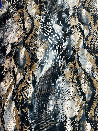 New Exotic Snake design print on great quality of poly spandex 4-way stretch 58/60” Sold by the YD. Ships worldwide from L.A