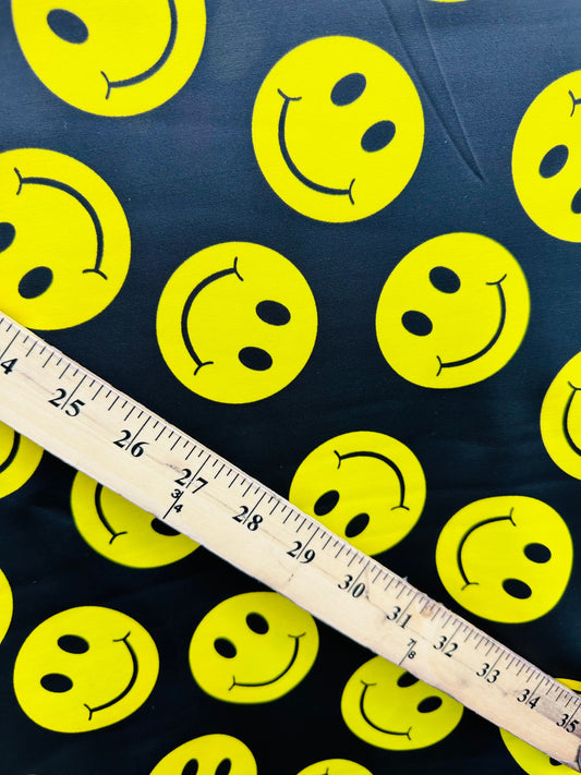 Happy Face Emoji design print on best quality of nylon spandex 4-way stretch 58/60” Sold by the YD. Ships worldwide from L.A