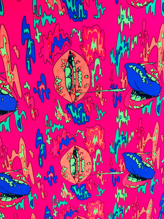 Lips abstract design print on great quality of Neoprene super techno poly spandex 2-way stretch 58/60” Sold by the YD. Ships worldwide