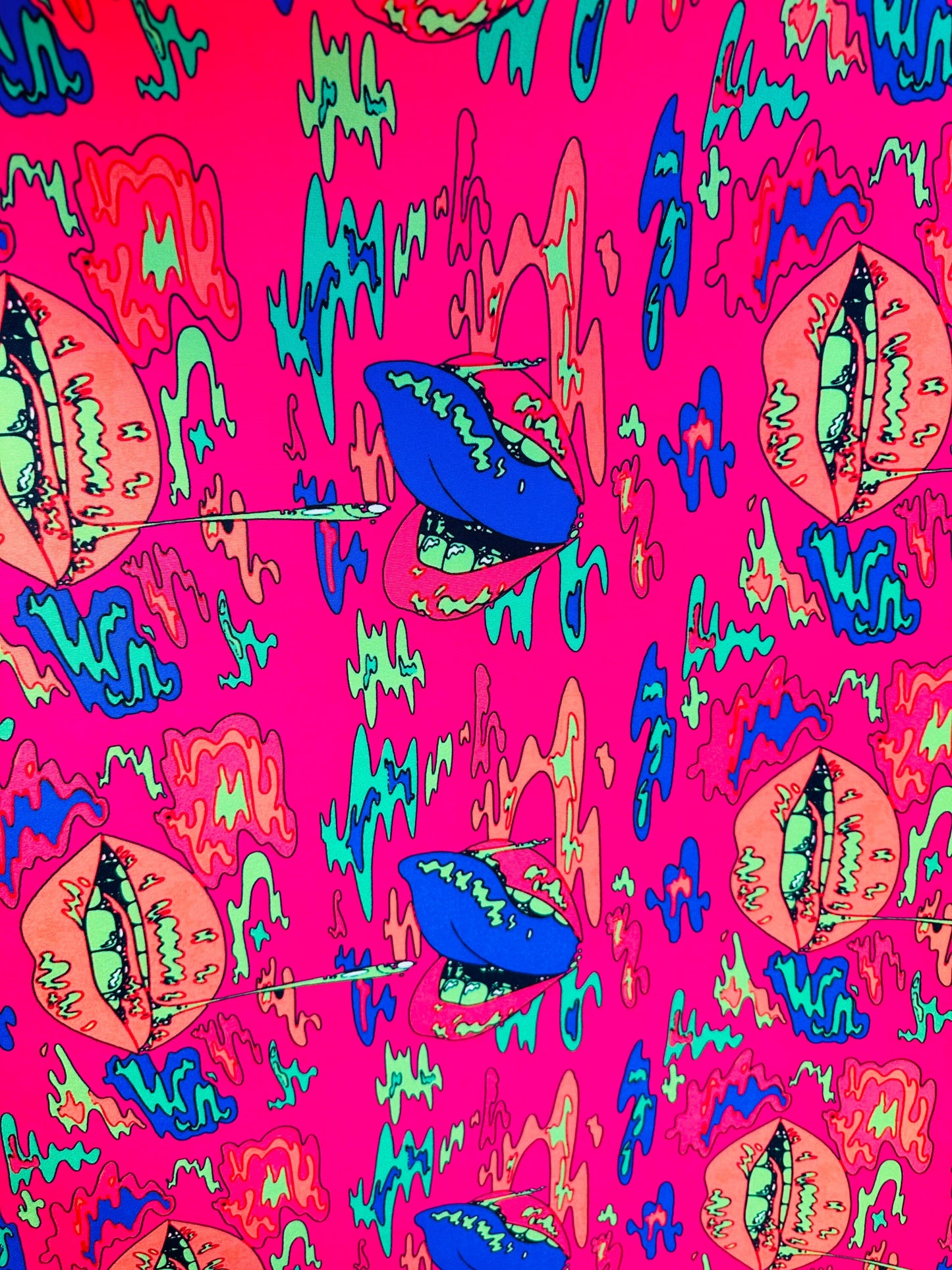 Lips abstract design print on great quality of Neoprene super techno poly spandex 2-way stretch 58/60” Sold by the YD. Ships worldwide