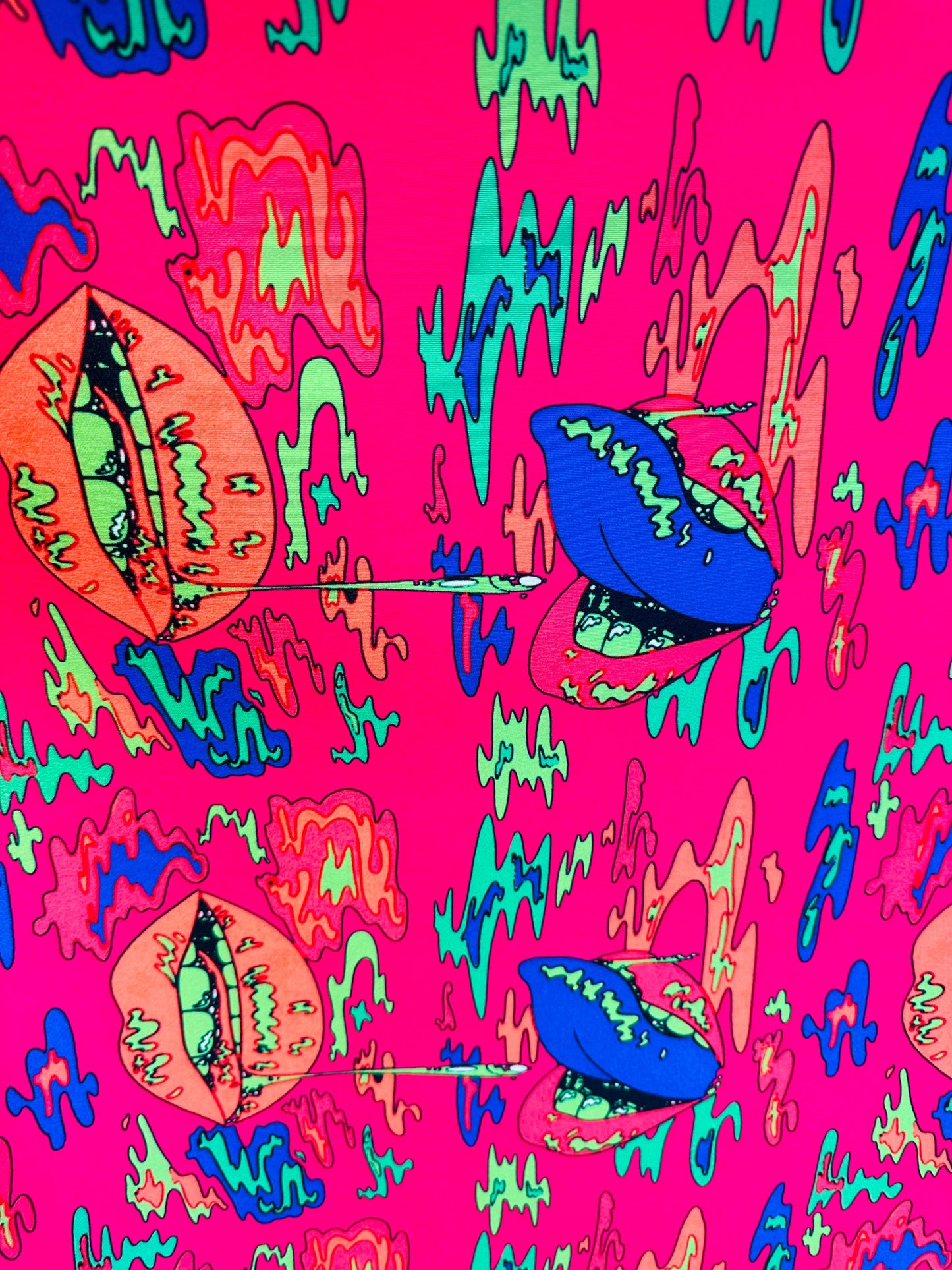 Lips abstract design print on great quality of Neoprene super techno poly spandex 2-way stretch 58/60” Sold by the YD. Ships worldwide