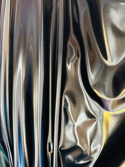Luxury super shiny reflective black stretch vinyl high quality of latex 4-way stretch 58/60” Sold by the YD. Ships worldwide from L.A CA