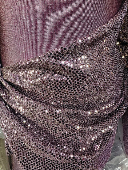 Mini disco shiny sequins on metallic poly spandex 2-way stretch 58/50” Sold by the YD. Ships worldwide from Los Angeles California USA