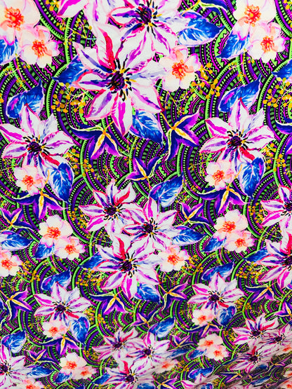 Flower design multicolor print on best quality of nylon spandex 4-way stretch 58/60” Sold by the YD. Ships worldwide from L.A