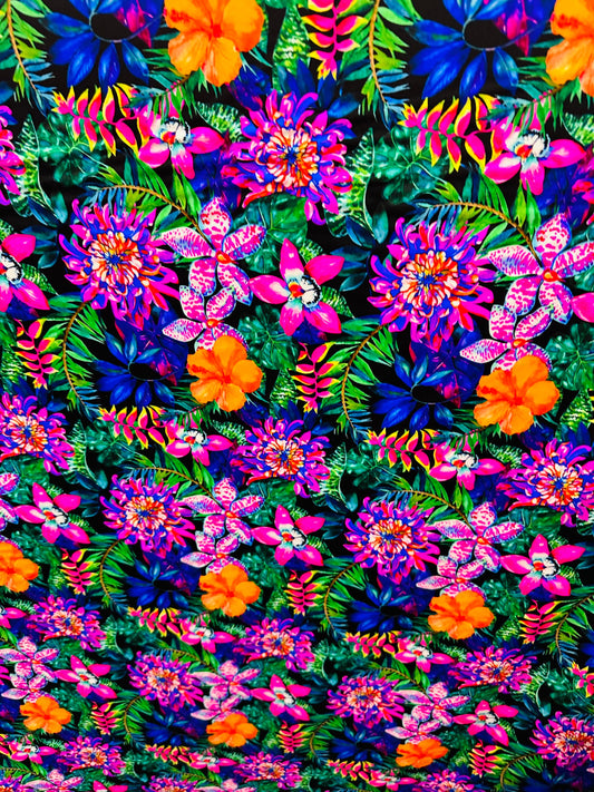 Colorful tropical design print on best quality of nylon spandex 4-way stretch 58/60” Sold by the YD. Ships worldwide from L.A