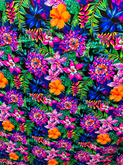 Colorful tropical design print on best quality of nylon spandex 4-way stretch 58/60” Sold by the YD. Ships worldwide from L.A