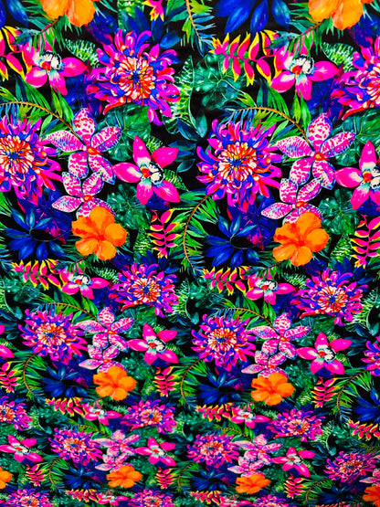 Colorful tropical design print on best quality of nylon spandex 4-way stretch 58/60” Sold by the YD. Ships worldwide from L.A