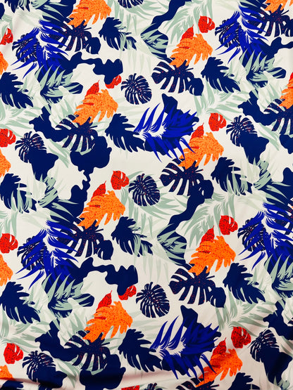 Colorful leaf design print on best quality of nylon spandex 4-way stretch 58/60” Sold by the YD. Ships worldwide from L.A