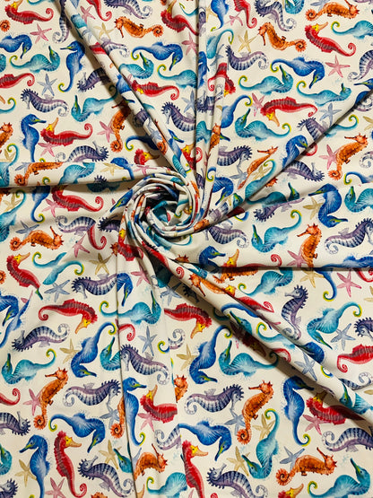Seahorses colorful design print on best quality of nylon spandex 4-way stretch 58/60”