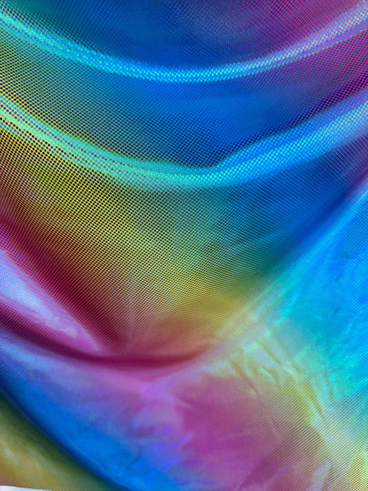 New Rainbow design iridescence metallic nylon spandex 4-way stretch hologram high quality of spandex fabric 58/60”