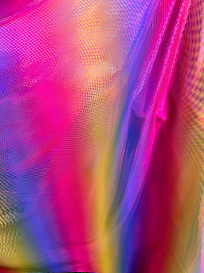 New Rainbow design iridescence metallic nylon spandex 4-way stretch hologram high quality of spandex fabric 58/60”