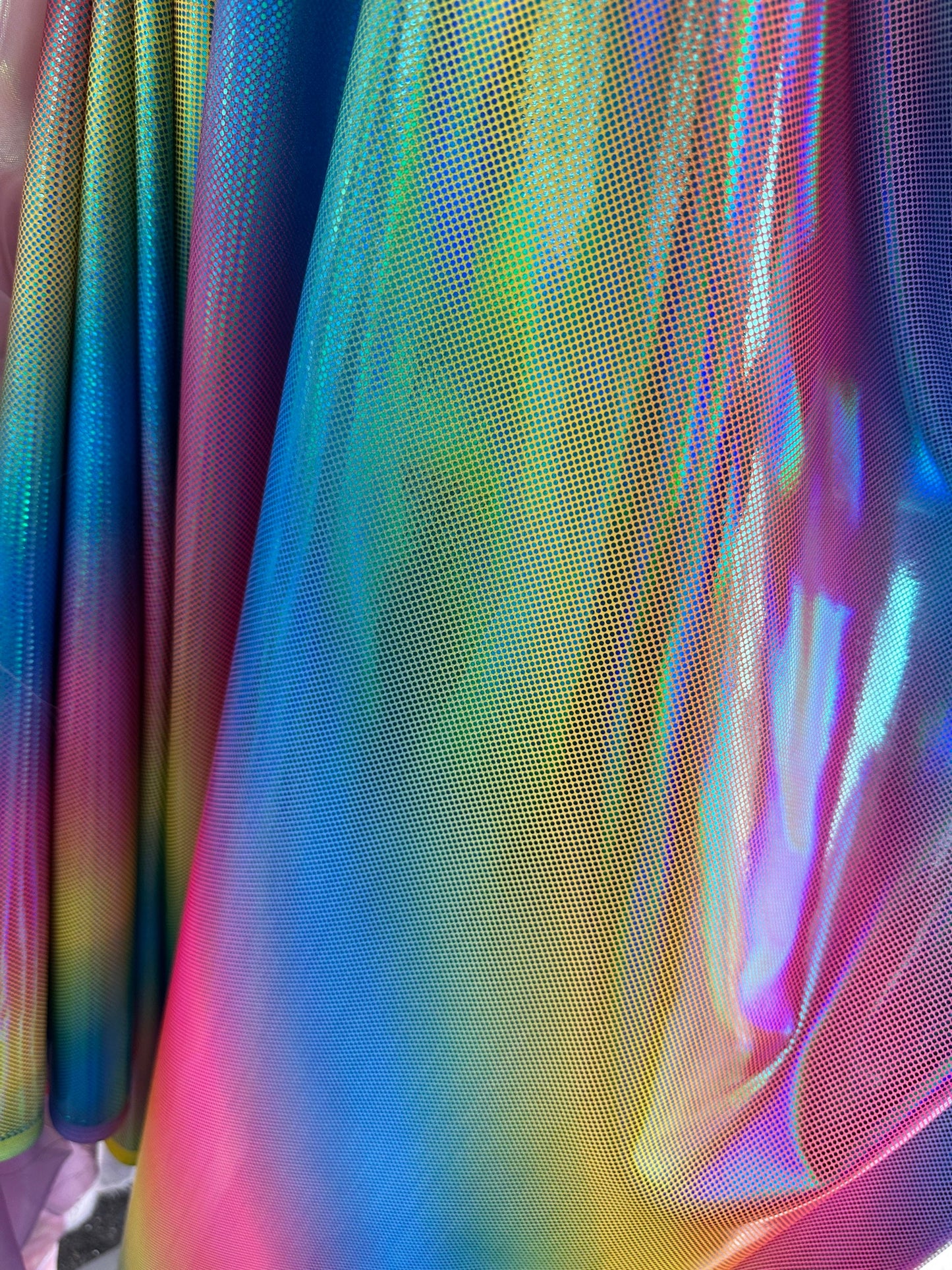 New Rainbow design iridescence metallic nylon spandex 4-way stretch hologram high quality of spandex fabric 58/60”