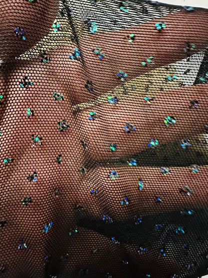 New Caviar beaded glitter design on power mesh best quality nylon spandex 4-way stretch 58/60” Sold by the YD. Ships worldwide from L.A