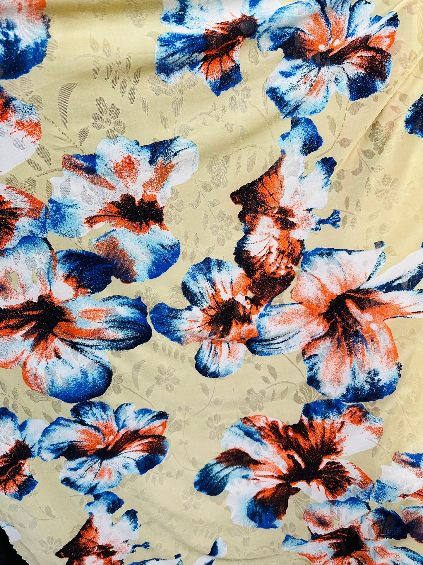 Cattleya Orchid flower design print on burnout mesh 4-way stretch 58/60” Sold by the YD. Ships worldwide from Los Angeles California USA.