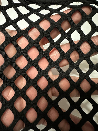 Jumbo size black diamond fishnet nylon spandex 2-way stretch 58/60” Sold by the YD. Ships worldwide from Los Angeles California USA