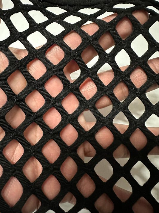 Jumbo size black diamond fishnet nylon spandex 2-way stretch 58/60” Sold by the YD. Ships worldwide from Los Angeles California USA