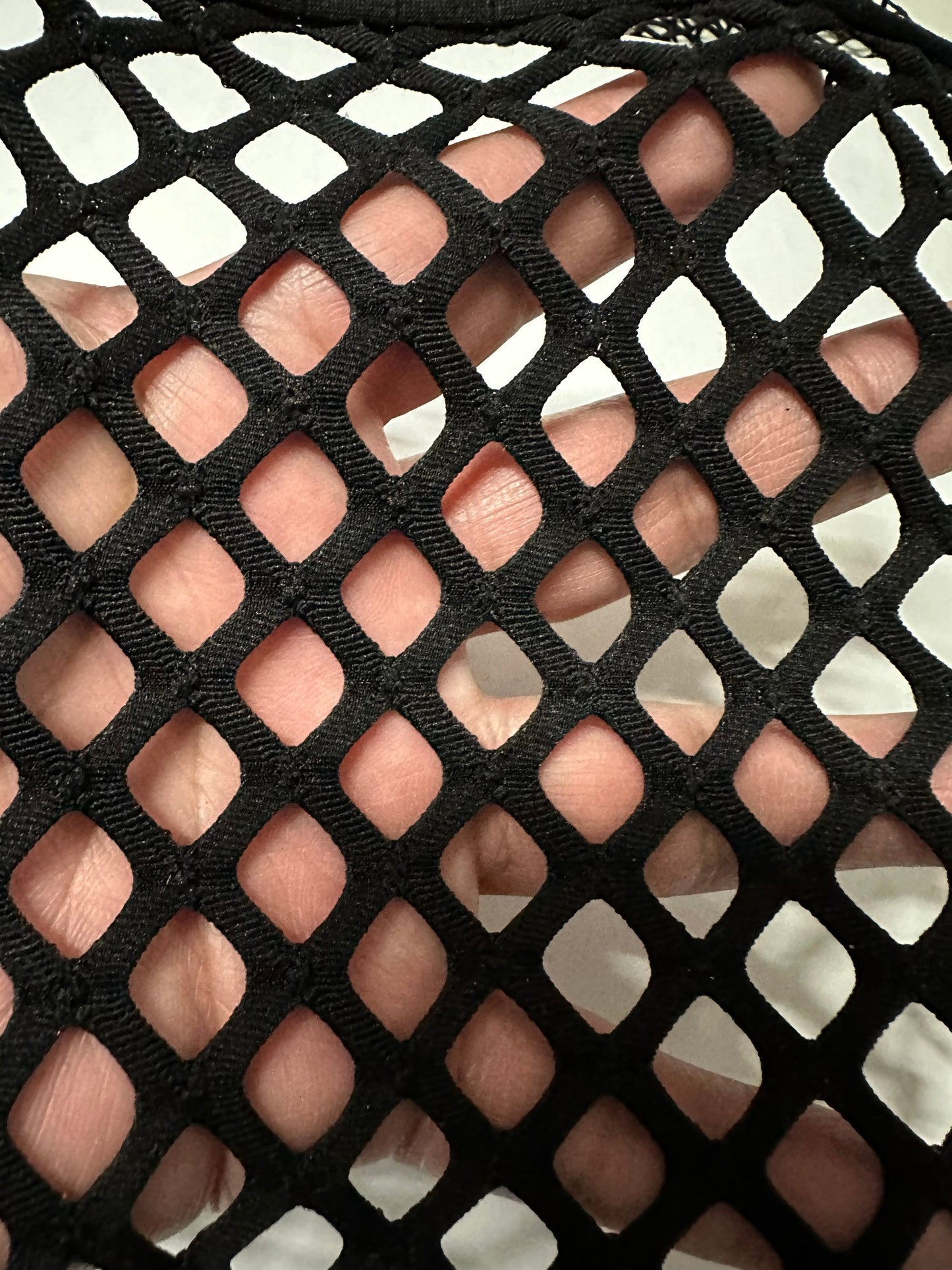 Jumbo size black diamond fishnet nylon spandex 2-way stretch 58/60” Sold by the YD. Ships worldwide from Los Angeles California USA