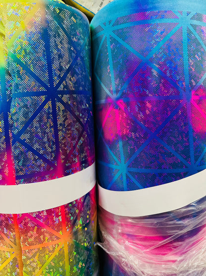 Geometric Tie dye metallic hologram nylon spandex 4-way stretch high quality fabric 58/60” Sold by the YD.