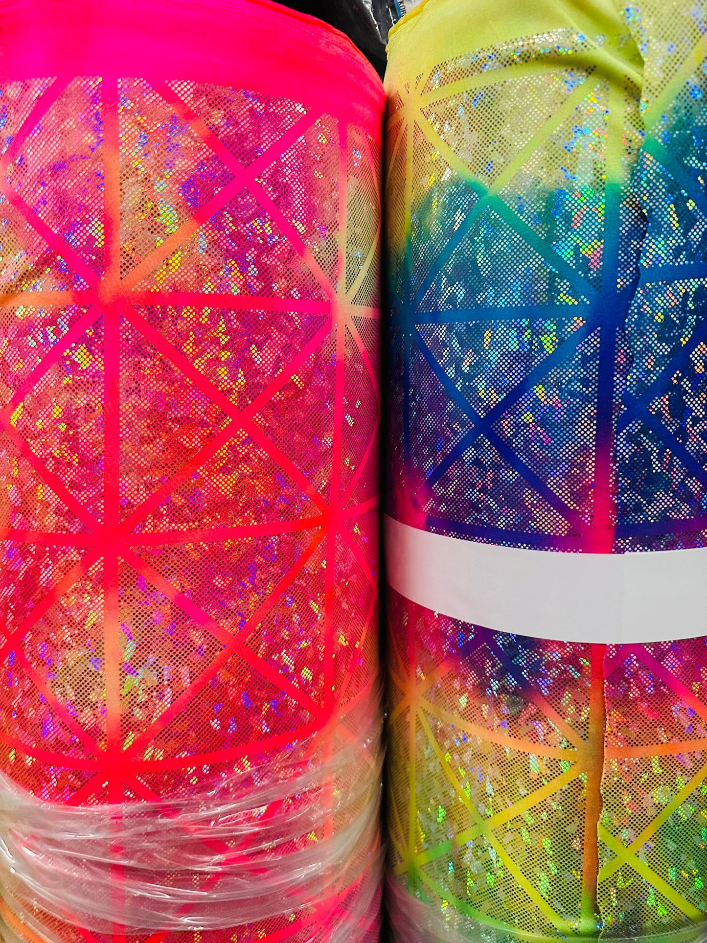 Geometric Tie dye metallic hologram nylon spandex 4-way stretch high quality fabric 58/60” Sold by the YD.