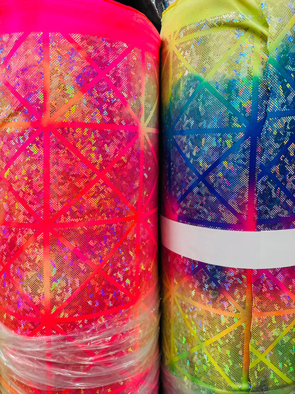 Geometric Tie dye metallic hologram nylon spandex 4-way stretch high quality fabric 58/60” Sold by the YD.