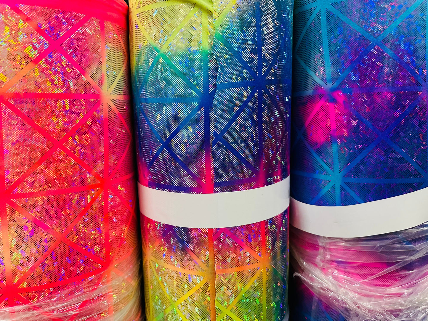 Geometric Tie dye metallic hologram nylon spandex 4-way stretch high quality fabric 58/60” Sold by the YD.