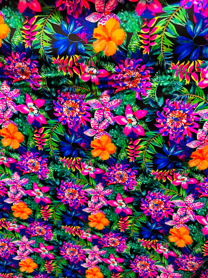 Colorful tropical design print on best quality of nylon spandex 4-way stretch 58/60” Sold by the YD. Ships worldwide from L.A