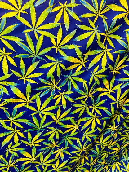 Marihuana leaf design multicolor print on best quality of nylon spandex 4-way stretch 58/60” Sold by the YD. Ships worldwide from L.A