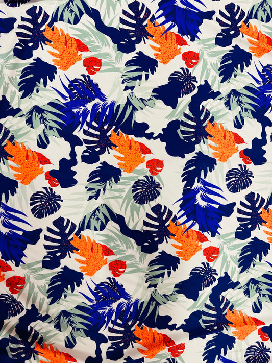 Colorful leaf design print on best quality of nylon spandex 4-way stretch 58/60” Sold by the YD. Ships worldwide from L.A