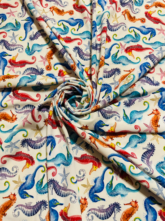 Seahorses colorful design print on best quality of nylon spandex 4-way stretch 58/60”