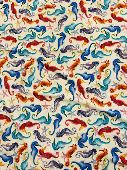 Seahorses colorful design print on best quality of nylon spandex 4-way stretch 58/60”