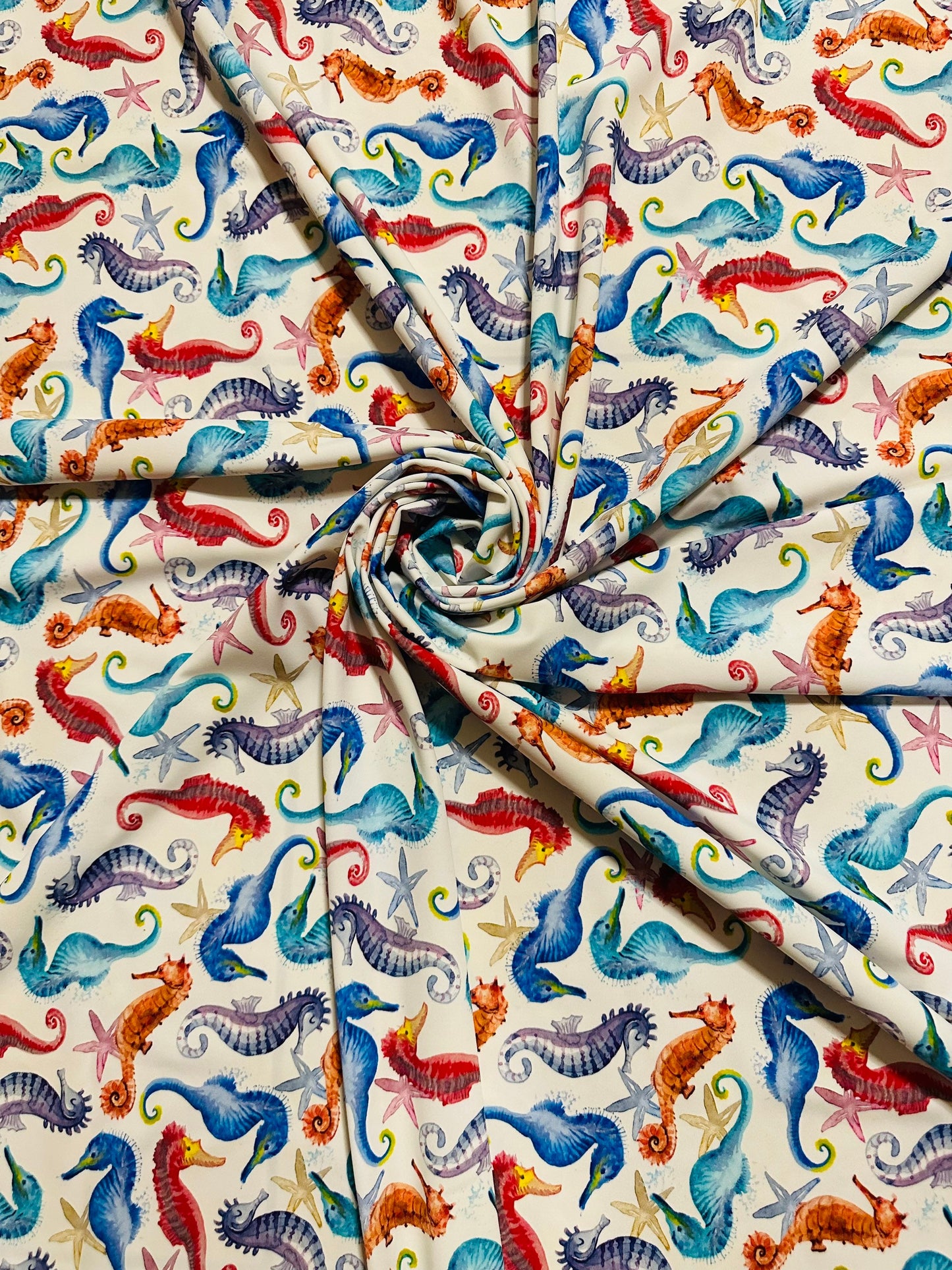Seahorses colorful design print on best quality of nylon spandex 4-way stretch 58/60”