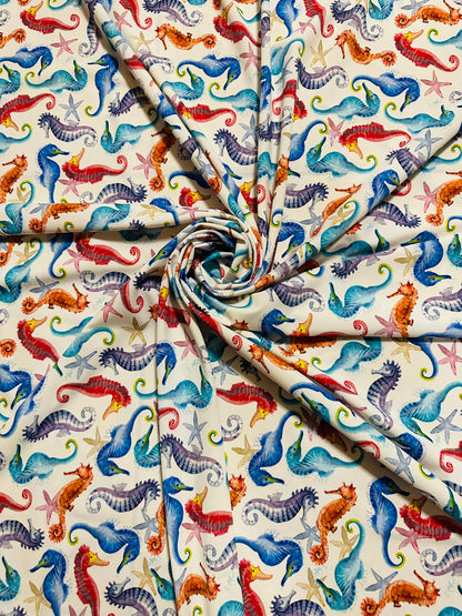 Seahorses colorful design print on best quality of nylon spandex 4-way stretch 58/60”