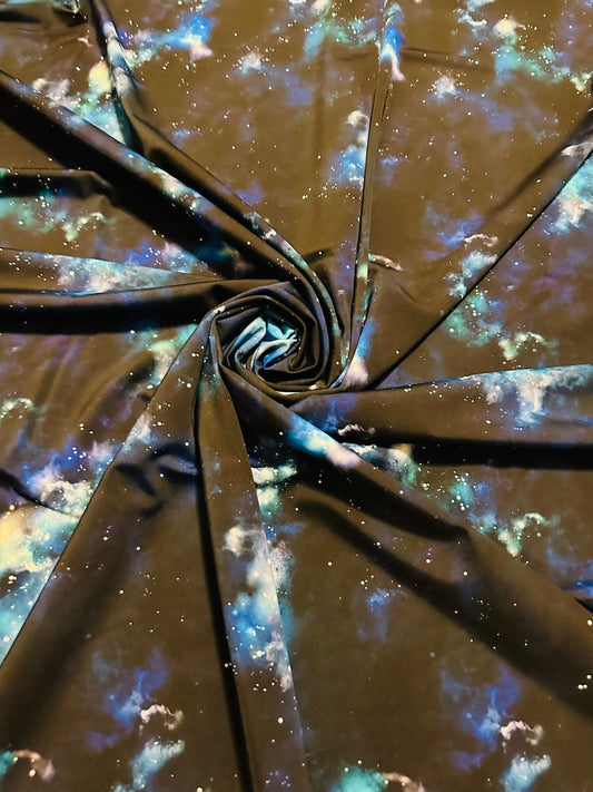 New Galaxy celestial design black & blue print on best quality of nylon spandex 4-way stretch 58/60”