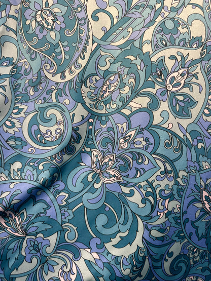 Floral design teal blue print on great quality of nylon spandex 4-way stretch 58/60” Sold by the YD. Ships worldwide from L.A