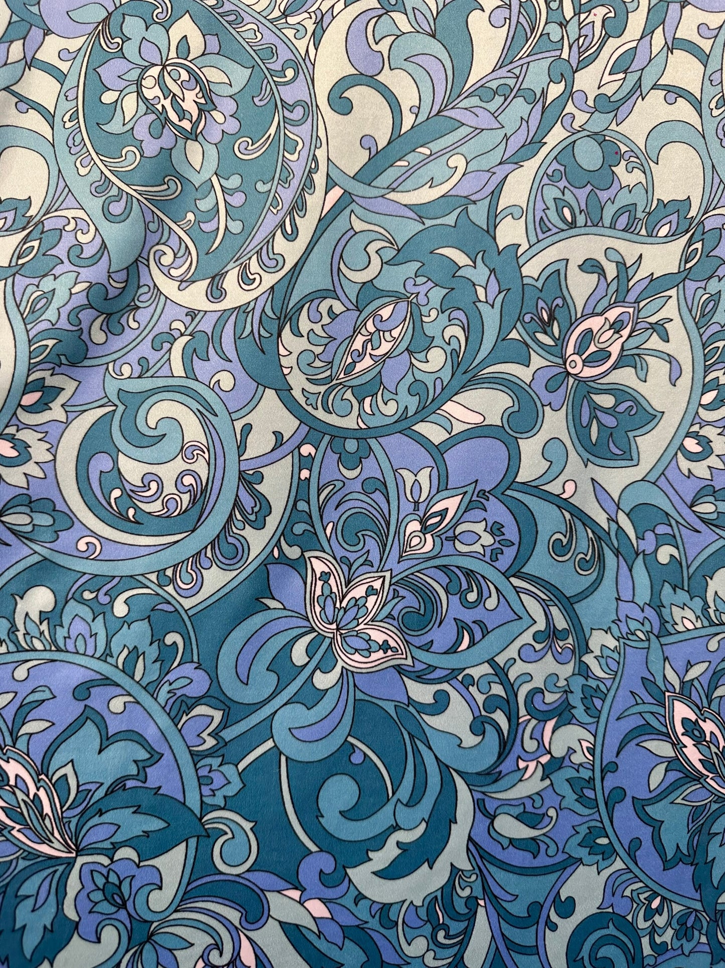 Floral design teal blue print on great quality of nylon spandex 4-way stretch 58/60” Sold by the YD. Ships worldwide from L.A