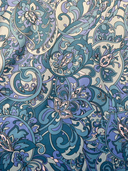 Floral design teal blue print on great quality of nylon spandex 4-way stretch 58/60” Sold by the YD. Ships worldwide from L.A