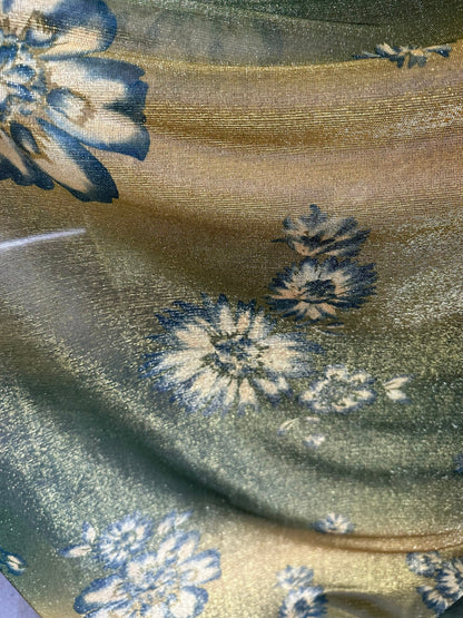 New Iridescent metallic mesh with flower design 2-way stretch 58/60”