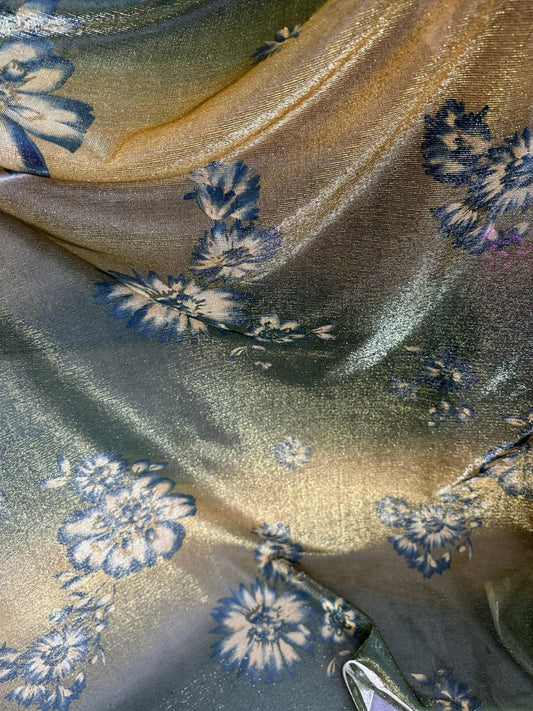 New Iridescent metallic mesh with flower design 2-way stretch 58/60”