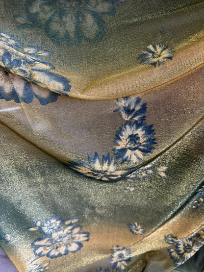 New Iridescent metallic mesh with flower design 2-way stretch 58/60”